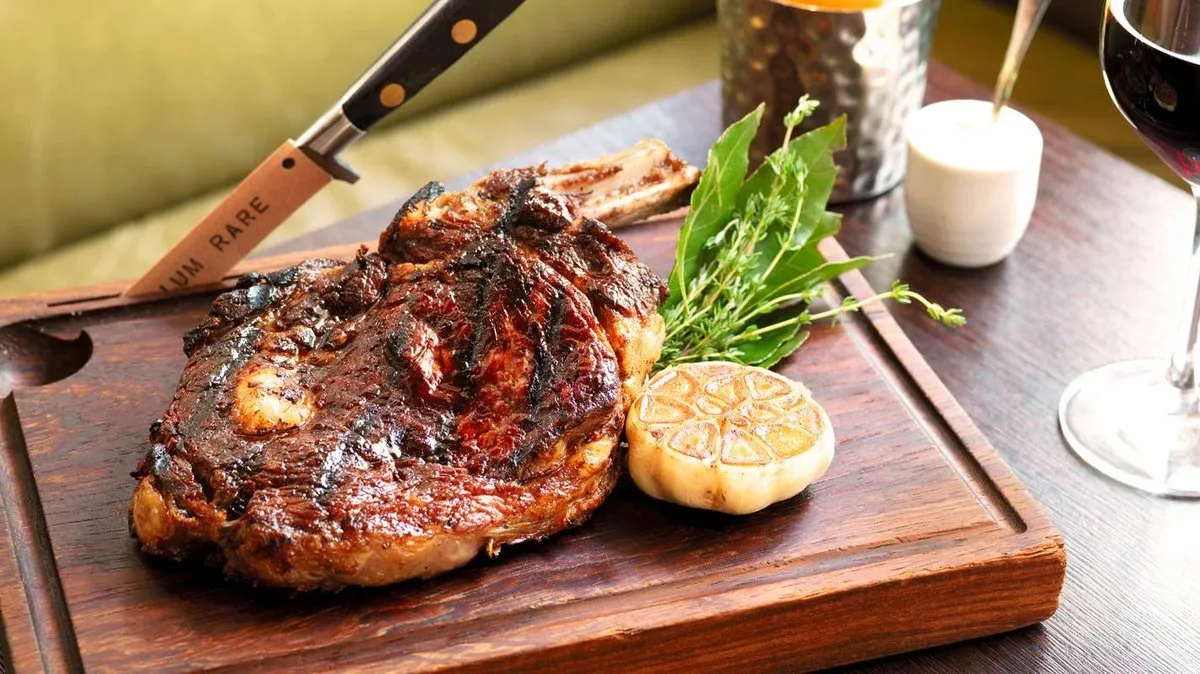 Decorated and served steak Decorated and served steak