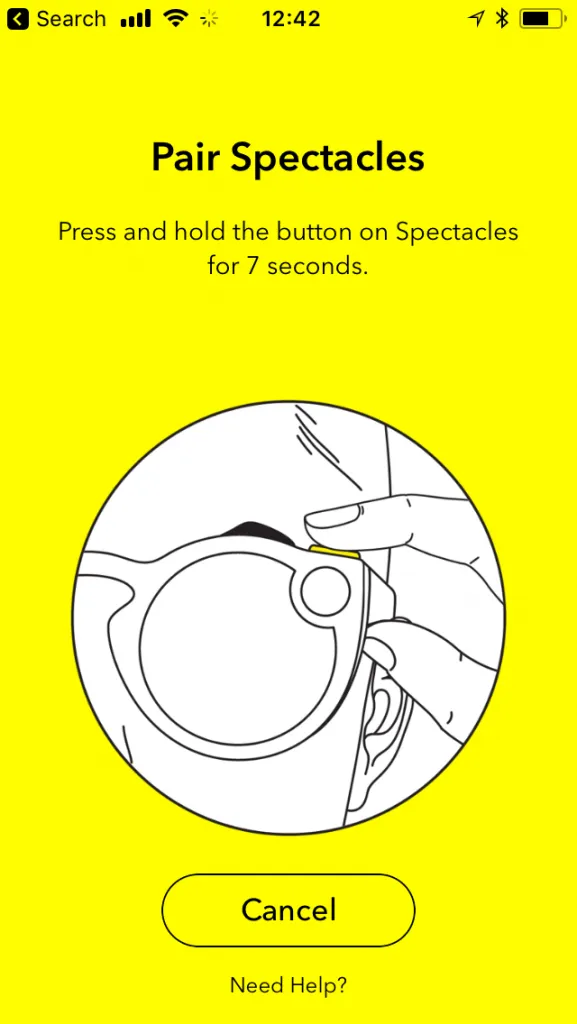 Pairing Snapchat Spectacles