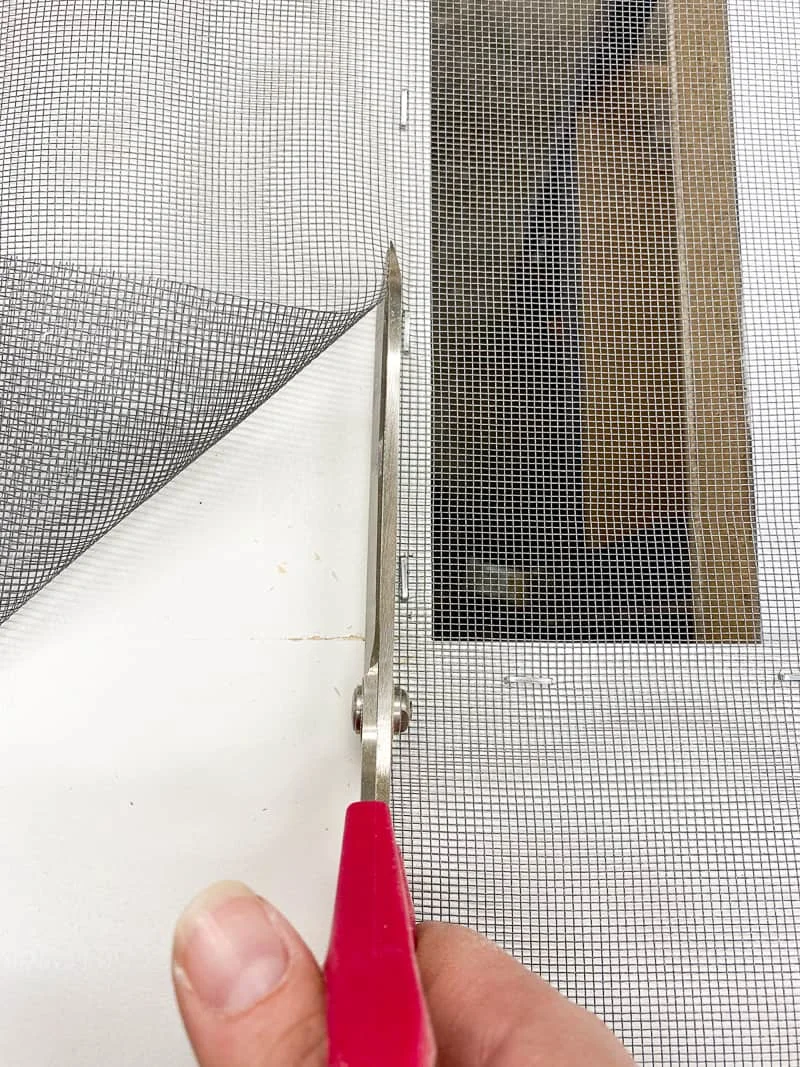 Screen door scissors cut excess screen