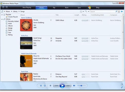Screenshot of Windows Media Player