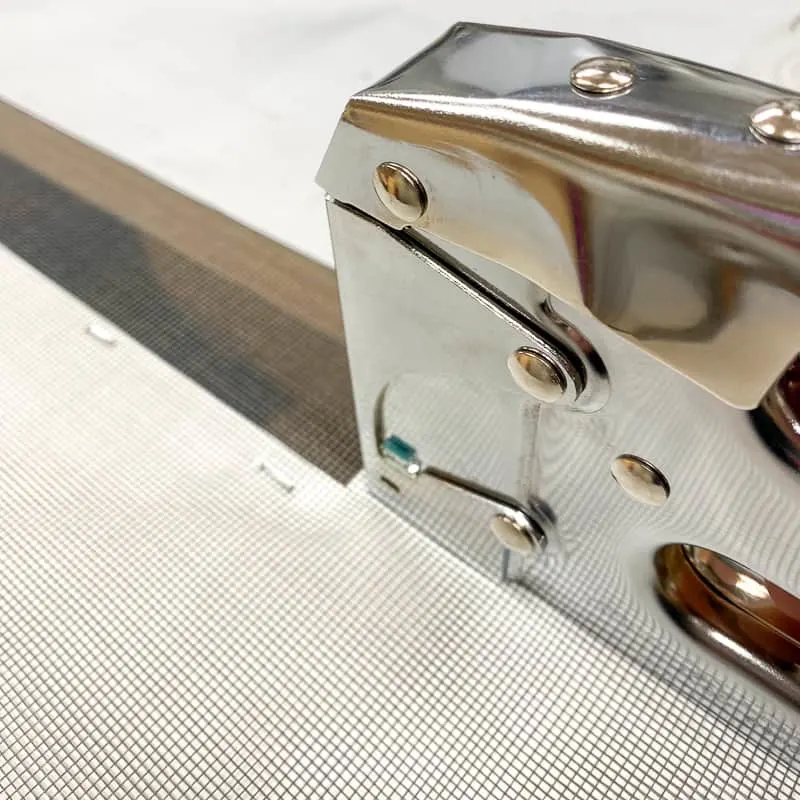 Staple gun attach screen door mesh