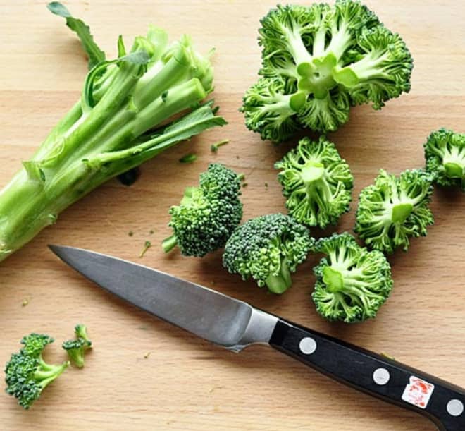 Trim off the broccoli florets